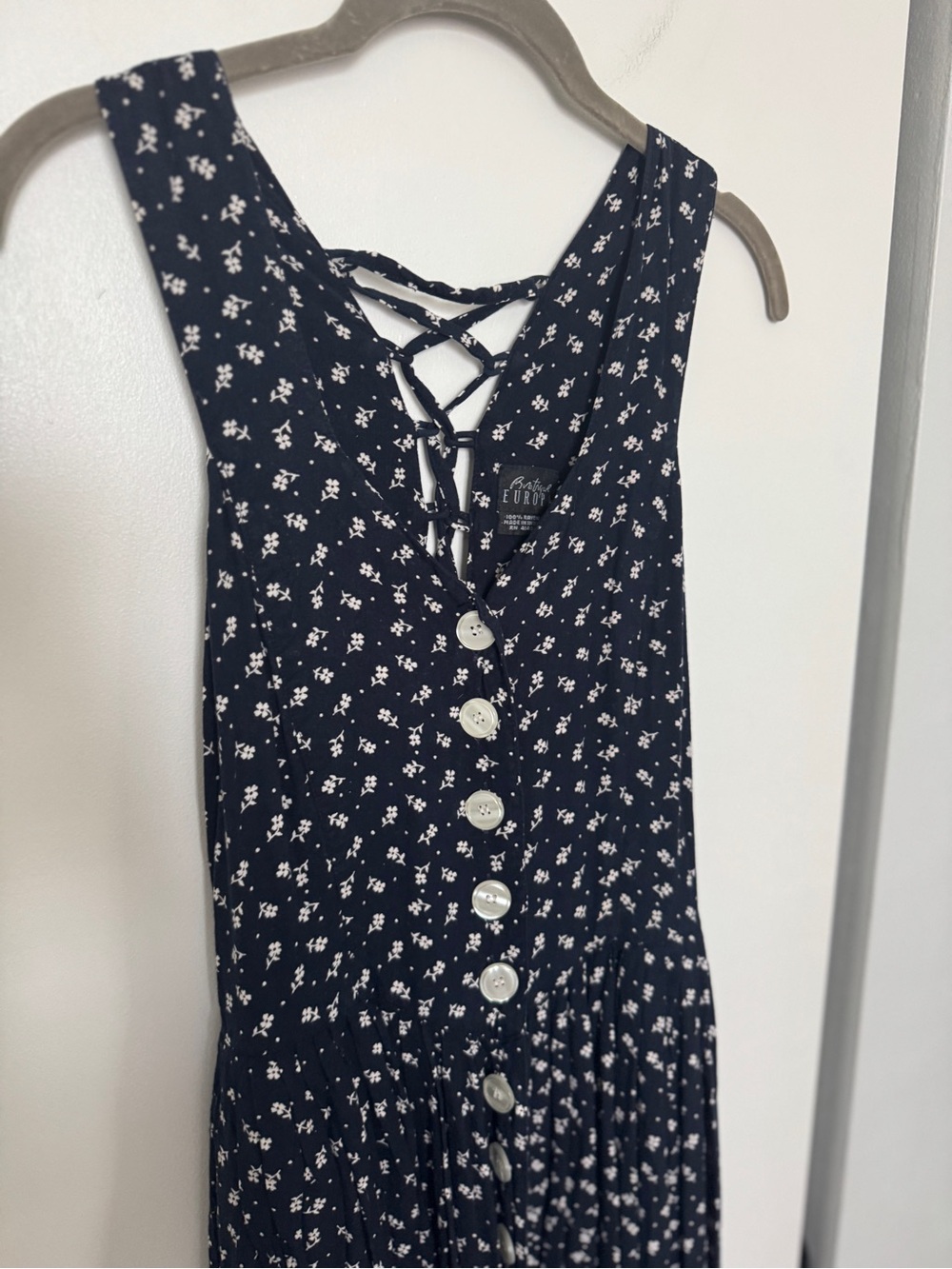 Vintage Navy Criss Cross Back Midi Dress with Pockets
